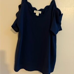 Monteau Navy Blue Scalloped Blouse
